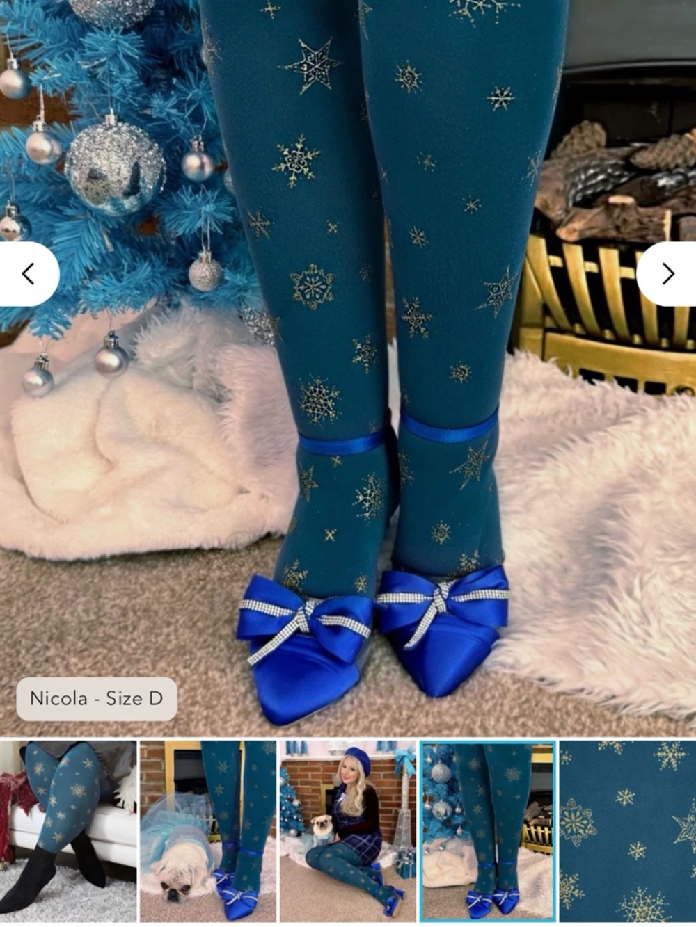 Let It Snow SNAG Tights E NEW 80 Denier Bone China Blue GLITTER winter snowflake - Picture 10 of 10